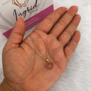 Colar Infantil Coração Rosa