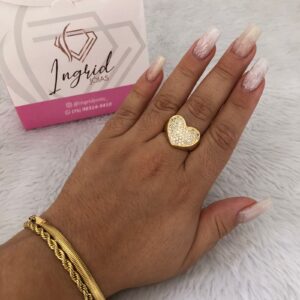 Anel Semijoia Coração Cravejado