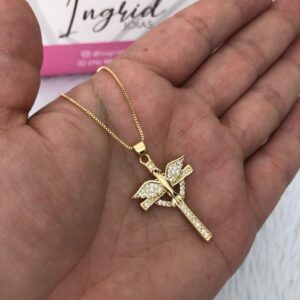 Colar Semijoia Espirito Santo e Cruz