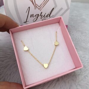 Colar Semijoia Coraçõeszinhos Cravejados