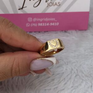Anel Semijoia Grossinho Com Coração Cravejado