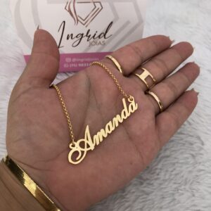 Colar Semijoia Personalizado Nome Grande Com Corrente De Elo