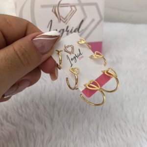 Trio De Argola Semijoia Coração Vazado