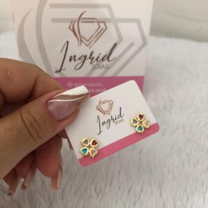 Brinco Semijoia Trevo Colorido