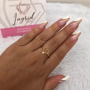 Anel Semijoia Coraçãozinho e Cruz