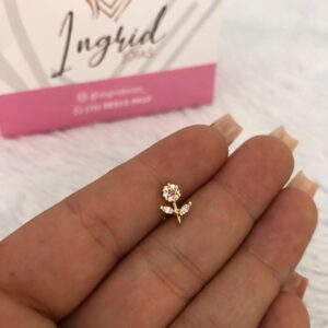 Piercing Semijoia Flor Cravejada Rosa