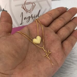 Colar Semijoia Duplo Fé E Coração