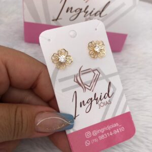 Brinco Semijoia Flor Com Pedrinha