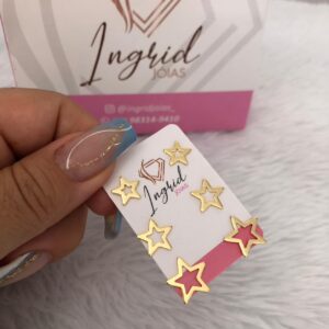 Trio De Brinco Semijoia Estrelas