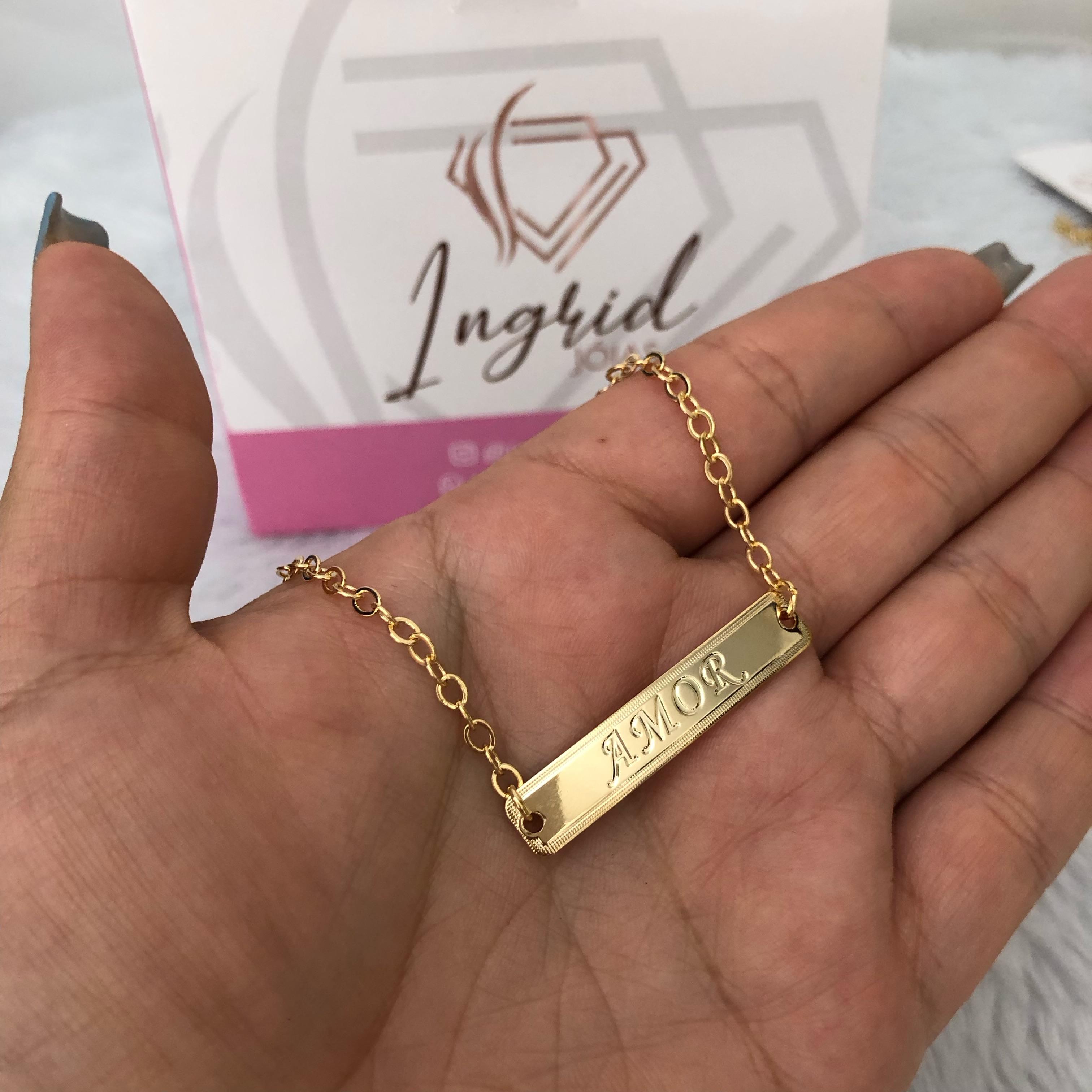 Pulseira Semijoia Plaquinha "Amor"