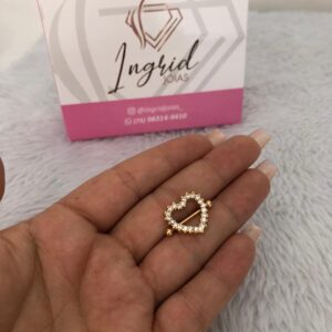 Piercing Semijoia Coração Cravejado Para Mamilo