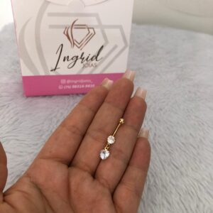 Piercing Semijoia Coração E Pedrinha Umbigo