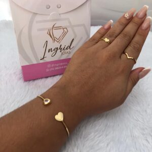 Bracelete Semijoia Coração Liso E De Pedrinha