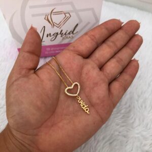 Colar Semijoia Vida Com Coração