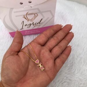 Colar Semijoia Menina Cravejada Rosa