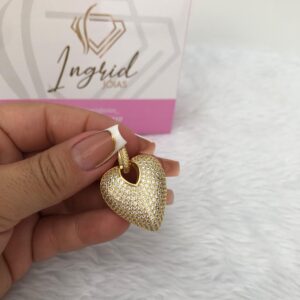 Pingente Semijoia Coração Cravejado